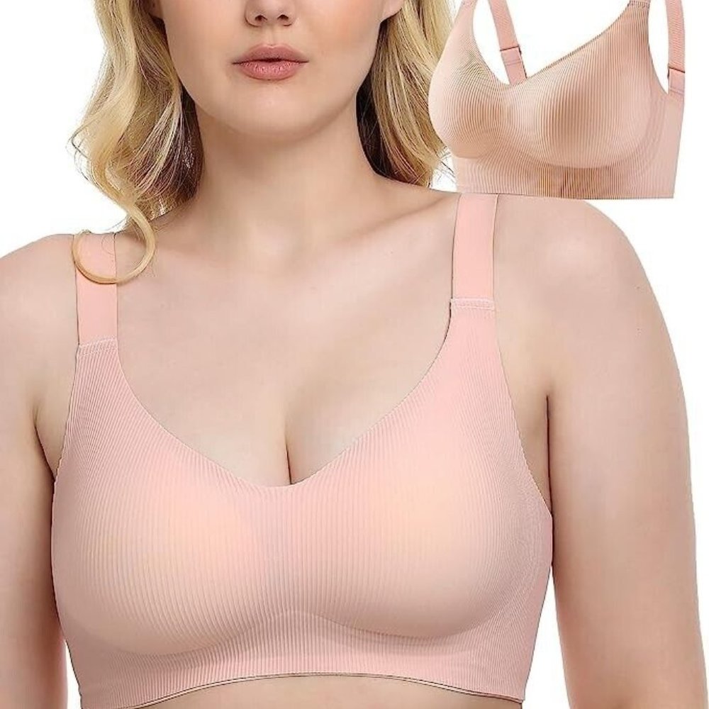 PRETTYWELL Bras for Women No Underwire Padded Wireless Bra Ribbed Seamless Bra M